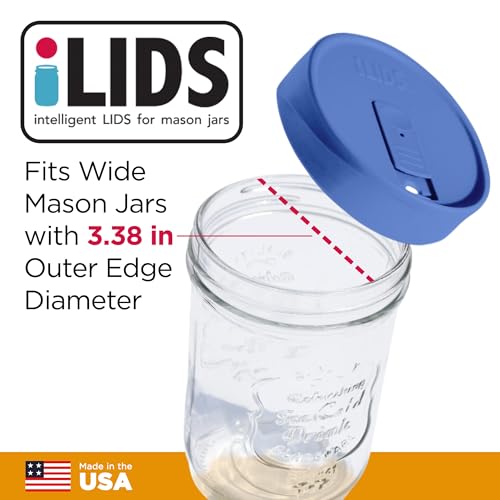 Wide-Mouth Mason Jar Drink Lid - USA Made, BPA-Free, Spill-Resistant for Coffee, Cold Brew & Iced Tea - Fits 3 3/8 in Ball & Kerr Wide Mouth - Pack of 2 - color: Periwinkle