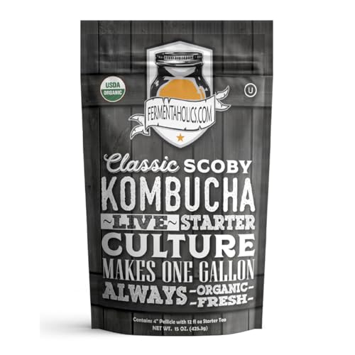 Fermentaholics ORGANIC Kombucha SCOBY With Twelve Ounces of Starter Tea - Live Starter Culture - Makes A One Gallon Batch - 1.5 Cups of Strong Mature Starter Tea - Brew Your Own Kombucha (Scoby 2-Pack) - size: Scoby 2-Pack