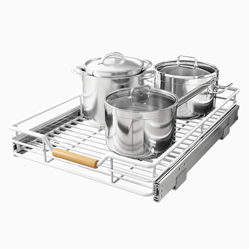 Pull out Cabinet Organizer, 15"W X 21"D, Heavy Duty Smooth Sliding Under Cabinet Shelves for Pots and Pans, Full-Extension Roll out Drawers, Slide out Organization for Home Kitchen Pantry, White - color: White, size: 15"W x 21"D