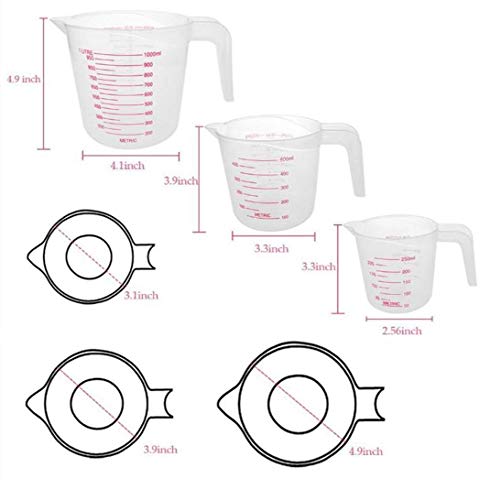 MIZORLIE Plastic Measuring Cup Set,3Pcs BPA Free Plastic Clear Heat-resistant with Angled Grip and Spout Stackable Liquid Measuring Cup for Kitchen Use