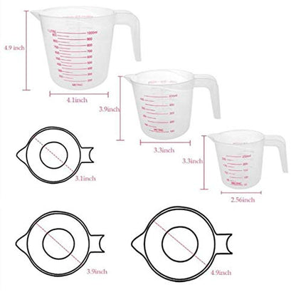 MIZORLIE Plastic Measuring Cup Set,3Pcs BPA Free Plastic Clear Heat-resistant with Angled Grip and Spout Stackable Liquid Measuring Cup for Kitchen Use