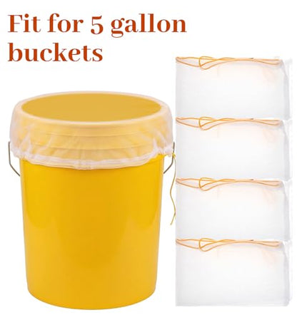 4 Pcs Cheesecloth Bags for Straining, Ultra-Fine Reusable Cheese Cloth Bag for Straining, Adjustable Drawstring Beginner Honey Extractor Equipment for 5 Gallon Bucket (Washable)