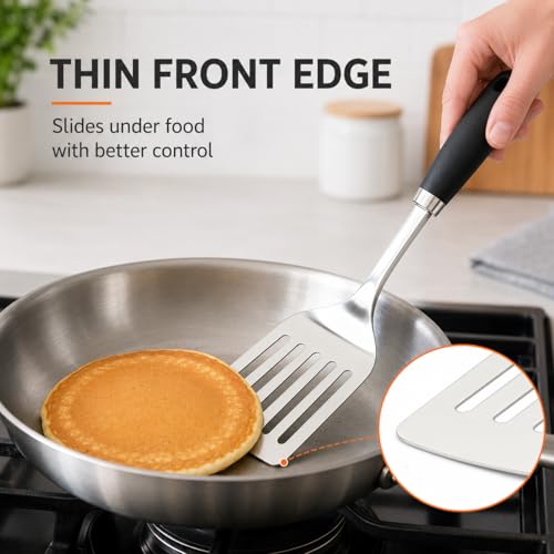 Stainless Steel Slotted Turner Spatula, Metal Spatula for Cast Iron & Stainless Steel Pans, Thin Edge Kitchen Turner for Eggs, Pancakes, Burgers, Dishwasher Safe - color: A-Turner Spatula
