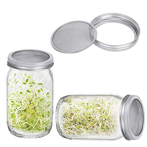 Sprouting Jar Lid (32oz Glass Jars) with 4 Pack Stainless Steel Sprouting Stands for Wide and Wide Mouth Mason Jar for Growing Organic Sprouts, Stainless Steel