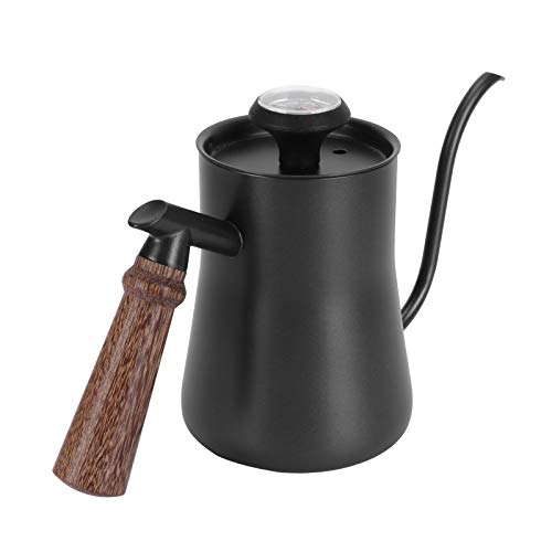 650ml Gooseneck Coffee Kettle Stainless Steel Pour Over Kettle with Thermometer Ergonomic Handle for Precise Brewing Tea Coffee (650ml black) - color: 650ml black