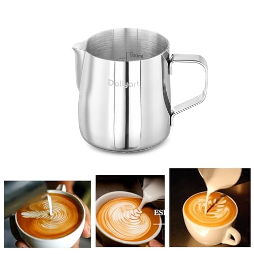 Milk Frothing Pitcher, Dailyart 6.8oz/200ml Milk Frother Cup 304 Stainless Steel Steaming Pitcher With Internal Scale, Espresso Accessories, Frother Pitchers For Espresso Machine Cappuccino Latte Art - size: 6.8 Ounces