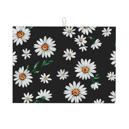Daisy and Leaf Dish Drying Mat | For Kitchen Reusable Washable Large Dish Draining Mat 18x24 Inch Kitchens Decor - color: Daisy And Leaf