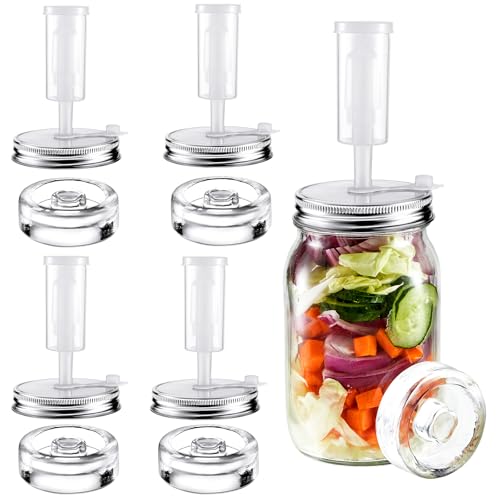 Tessco for you 4 Set Fermentation Kit, Wide Mouth Fermentation Lids and Weights, Airlocks and Silicone Rings for Mason Jars Making and Storing Sauerkraut Probiotic Food (No Jars)