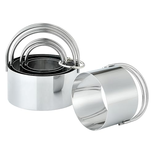 5 Pack Cookie Cutters, Round Metal Biscuit Cutter with Handle, Stainless Steel Circle Baking Tools for Dough Pastry and Cake, Dishwasher Safe