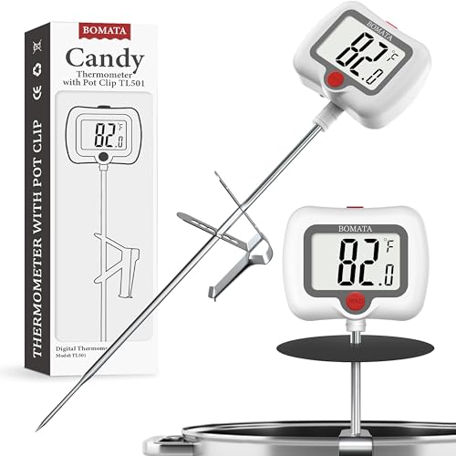 BOMATA Digital Candy Thermometer with Pot Clip, Deep Fry Oil Thermometer with Rotatable Display & Long Probe, for Candy Candle Making, Cooking, Food, Liquids, Water, Sugar.. White - color: White
