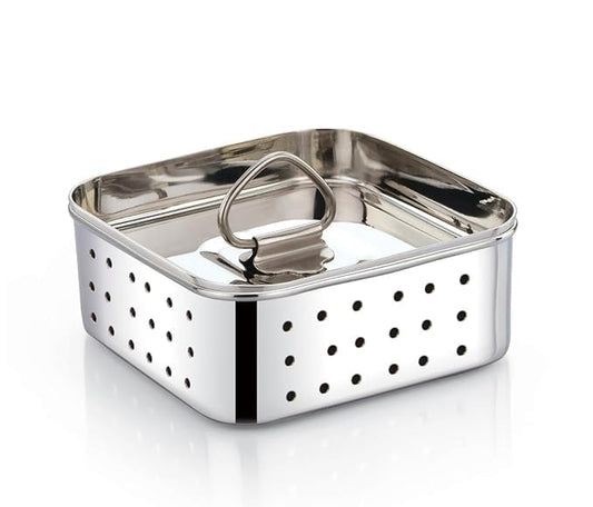 Eternals Stainless Steel Paneer Maker Mould Medium Size, Paneer Press With Lid, Tofu Press Mould Maker, Whey Seperator (Square, 450ml Capacity)