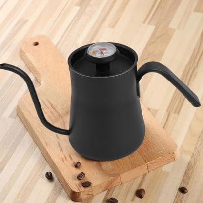 Pour Over For Kettle Gooseneck With Thermometer, 550Ml Stainless Steel Coffee Drip Pot For Precise Brewing, Black For Teapot