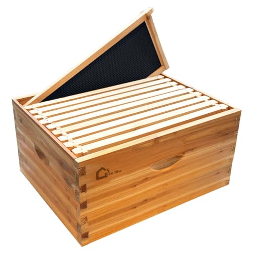 10 Frame Langstoth Deep Brood Beehive Box, Bee Box Dipped in 100% Beeswax, Wax Coated Bee Hive with Frames and Foundations Sheets for Beekeeping Supplement - style: without Window