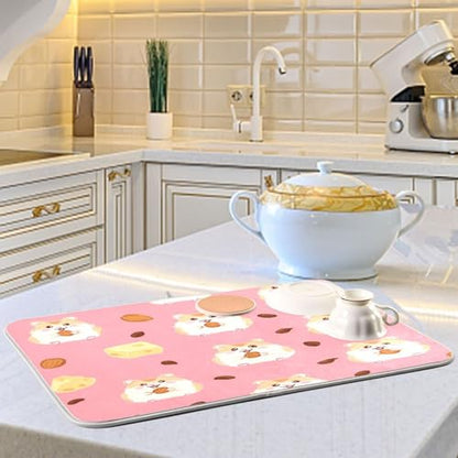 Kcldeci Cute Little Hamsters Eating Cheese Dish Drying Mat Kitchen Counter Mat Draining Mat Kitchen Accessories Dish Rack Pad for Dishes, Utensils, Countertops, Sinks 18x24in - size: 18x24in