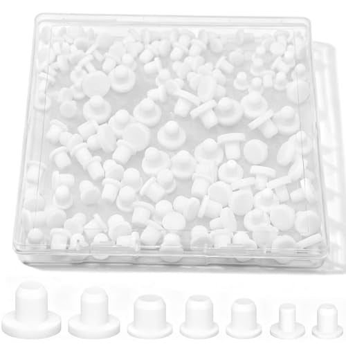 140Pcs White Rubber Plug Box, Round Hole Silicone Tool Various Sizes Rubber Plugs Round Holes, T-Type Flexible Stopper Sealing Covers for Car Wiring Furniture - color: White-140pcs