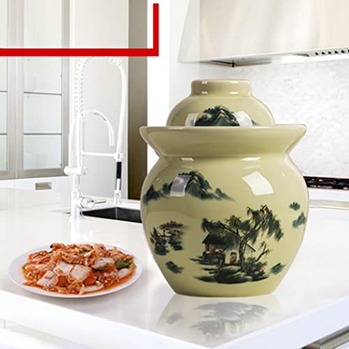 ZHOUXIAO Retro Traditional Ceramic Pickle Jar Fermentation Crock Jar, Chinese Pickle Jar,Fermenting Tank with Water Seal Airlock Lid Stoneware Fermenter for Sauerkraut,Kimchi A-0.5KG