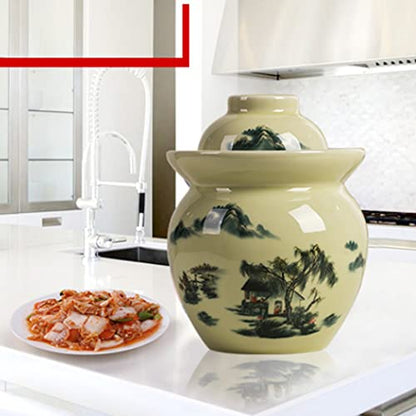 ZHOUXIAO Traditional Chinese Ceramic Fermentation Crock Jar Pickling Jar with Water Seal Airlock Lid,Large Thickened Ceramic Pickle Jar Kimchi Pot Storage Containers A-0.5KG
