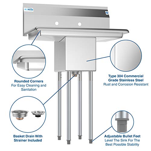 KoolMore - SA101410-10B3 1 Compartment Stainless Steel NSF Commercial Kitchen Prep & Utility Sink with 2 Drainboards - Bowl Size 10" x 14" x 10", Silver - size: 2 Drainboards