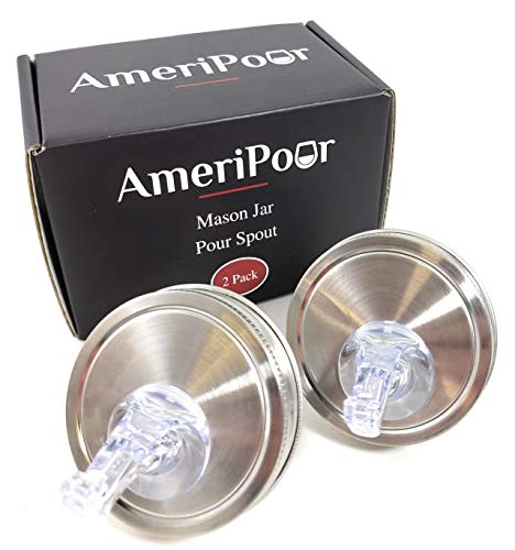 Mason Jar Pour Spouts Stainless With Flap - For Moonshine And Whiskey - Made 100% In The USA. Free Flow Mason Jar Spouts That Don't Leak - No Cracks, Just A Perfect Cocktail Pour Everytime. 2 Pack - size: Stainless Regular Mouth With Flap