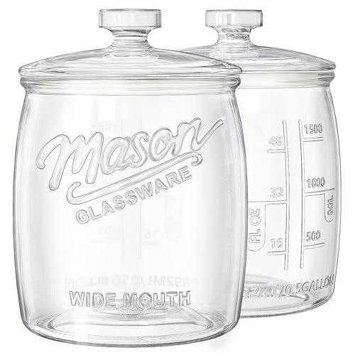 2 Pack Cookie Jar, 1/2 Gallon Glass Storage Containers with Airtight Lids, Wide Mouth Food Jars & Canisters for Kitchen, Pantry, Apothecary, Flour, Sugar, Sourdough Starter, Dog Treat, Half Gallon