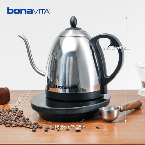 Bonavita Cosmopolitan 1.0L Gooseneck Electric Kettle, Stainless Steel Water Boiler for Coffee Brew and Tea Precise Pour Control, 6 Preset Temps, Glass Touch Panel, 1200W Fast Boil, Mirror Polished - color: Mirror Polished