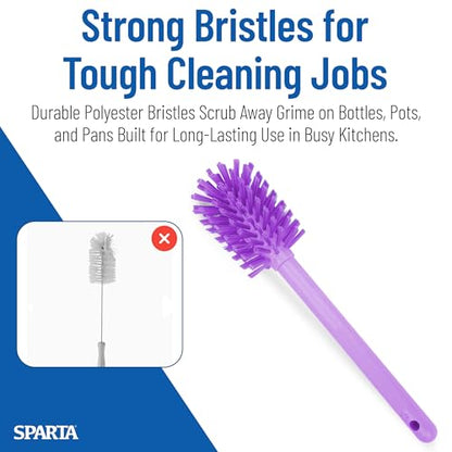 SPARTA Large Water Bottle Brush Ideal for Wide-Mouth Jars, Bottles and Tumblers, Dishwashing Tool with Handle for Home and Commercial Kitchens, Plastic, 12 Inches, Purple - color: Purple