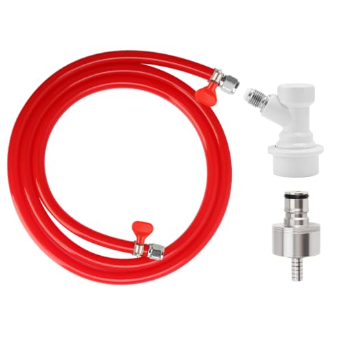 MRbrew 5 Feet Gas Line Ball Lock Keg Fitting Carbonation Cap Kit, Ball Lock Disconnect with Stainless Steel 5/16'' Draft Beer Barb Kegerator PVC Tubing Co2 Hose fit Soda Bottle Homebrew - size: 5Ft CO2 line kit with carbonation cap