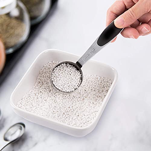 EDELIN Measuring Cups and Magnetic Measuring Spoons Set, Stainless Steel 5 Cups and 7 Spoons (Black) - color: Black