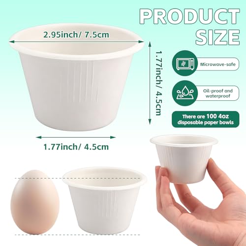 LeonBach 100 Pack Natural Bagasse Fiber Bowls,4oz Small Disposable Paper Bowls Microwavable Safe Sample Snack Cups Charcuterie Serving Cups for Sauce Portion Condiment Ice Cream Desserts, White - color: White, style: 4oz-100 Pack