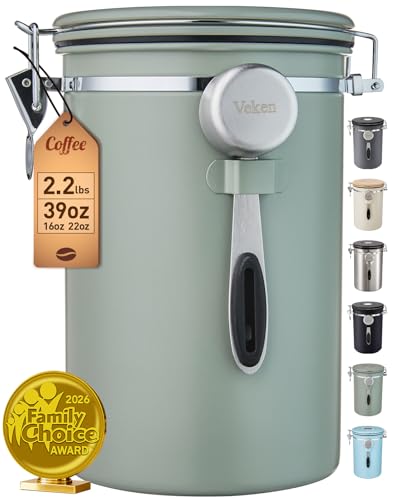 Veken Coffee Canister, 39OZ Large, Airtight Stainless Steel Food Storage Container for 2.2lbs Coffee Beans, Ground, Sugar, Tea, Flour, Cereal, Kitchen Bar Accessories with Date Tracker & Scoop, Green - color: Green, size: 39 oz
