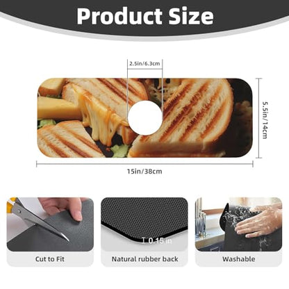 Cheese Sandwiches Splash Guard Mat For Kitchen Sink, Super Absorbent Fast Drying Faucet Mat Draining Mat Sink Gadgets Behind Faucet Sinkmat For Kitchen And Bathroom 15"X5.5"