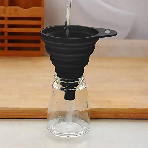 Funnels for Kitchen Use, Food Grade Silicone Collapsible Kitchen Funnel (Black) - color: 1-Black