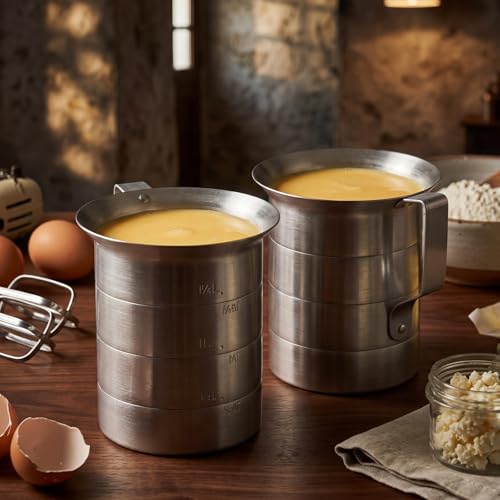 2 Pcs 2 Quart Aluminum Measure Cup Silver Metal Measuring Pitcher with Easy to Read Graduated Marking Handle Pouring Spout Kitchen Baking Tool for Liquid Flour Rice Sauce Measuring - size: 2 Quart