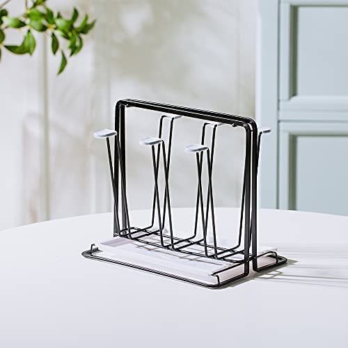 Metal Cup Drying Rack with 6 Hooks Bottle Drying Rack with Drain Tray | Coffee Mug Holder,Mug Organizer Black - color: Black