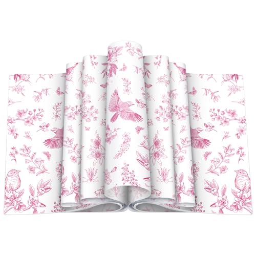 Feifeiya 200 Pcs Floral Wax Paper Sheet for Food Chinoiserie Bird Deli Paper Waterproof Sandwich Wrapping Greaseproof Food Basket Liners for Picnic Party Kitchen Supply, 9.8 x 8.7inch (Floral,Pink) - color: Pink, size: Floral