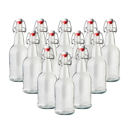 FastRack Swing Top Glass Bottles |16 oz – Pack of 12 | Clear Bottles for Home Brewing | Flip Top Glass Bottle for Carbonated Drinks, Kombucha, Fermentation, Water Food Grade – ECO Friendly - color: Clear