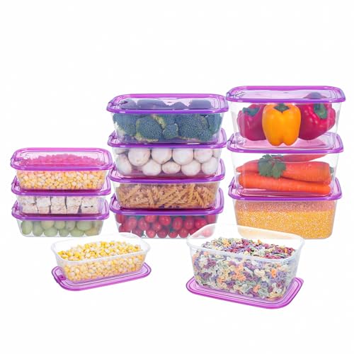KIGI Lightweight Plastic Transparent Food Storage Containers with Lid Set Rectangle Meal Prep Containers, Microwave, Freezer, Dishwasher Safe (67oz, 44oz, 20oz|12PACK) - size: Assorted (24-piece)
