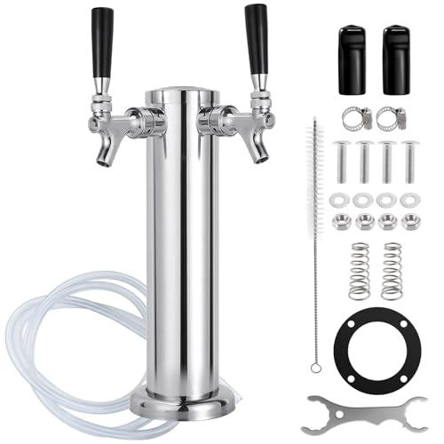 All Stainless Steel Kegerator Tower Dual Faucet Beer Tower Double Tap Beer Tower Dispenser Beer Tap Kegerator Parts Stainless Steel Tower Faucet Preassembled Tubing 3" Keg Tower Beer Keg Faucet (SS) - size: Dual Tap-Stainless Steel Faucet