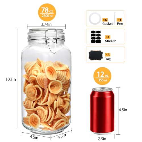 Flrolove 78oz Glass Storage Jars with Airtight Lids Set of 3 | Air Tight Pantry Storage Containers, Square Large Mason Jars, Perfect for Kitchen Canning Cereal, Pasta, Flour, Coffee Beans - size: 78oz*3-square