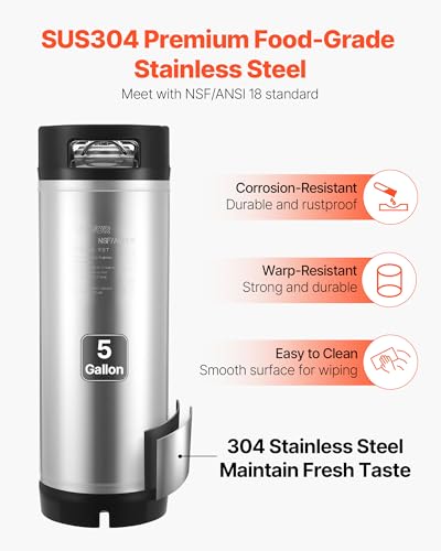 VEVOR Corny Keg, 5 Gallon Ball Lock Keg, SUS304 Cold Brew Kegs with Dual Rubber Handles & Heavy-Duty Rubber Bottom, Brewing Equipment for Home Brewing Party, 2 PCS - size: 5 Gal*2 - Corny Keg