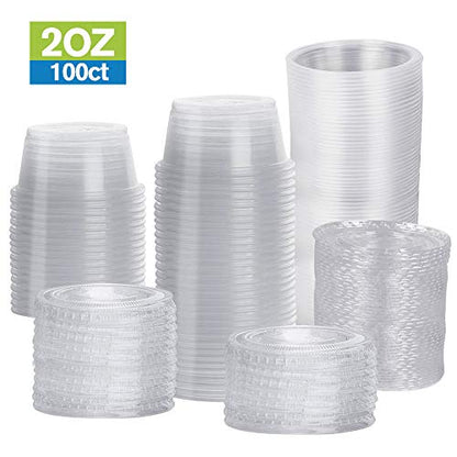 TashiBox 2 oz 100 Sets Disposable Plastic Cups with Lids, Jello Shot Cups Souffle Cups… - size: 2oz-100Sets