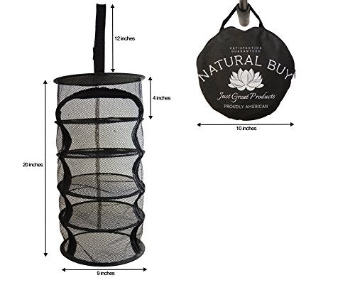 9 Inch 5 Level Micro Hanging Dry Net Indoor/Closet Drying Rack for Herbs, Plants, Organizer, Freshner - Black Mash Screen with Top-to-Bottom Zipper - Apartment Size with Zipped Storage Pouch - size: 5 Level Net