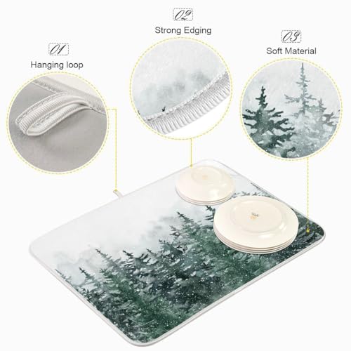 Winter Forest Scenery Dish Drying Mat for Kitchen Christmas Tree Snow Xmas Microfiber Drying Mats Absorbent Reversible Dish Pad Large Dish Draining Mat 18x24 inch - size: 18" x 24"