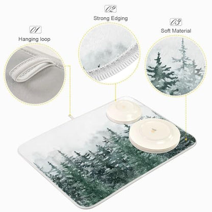 Winter Forest Scenery Dish Drying Mat for Kitchen Christmas Tree Snow Xmas Microfiber Drying Mats Absorbent Reversible Dish Pad Large Dish Draining Mat 18x24 inch - size: 18" x 24"