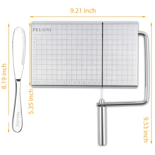 Cheese-Slicer Cheese-Cutter, Stainless-Steel-Cheese-Slicer with 5 Replacement-Wire Cheese Cutters for Block-Cheese Metal Cheese Slicers Cutting Board with Butter-Spreader Stainless Steel Knife