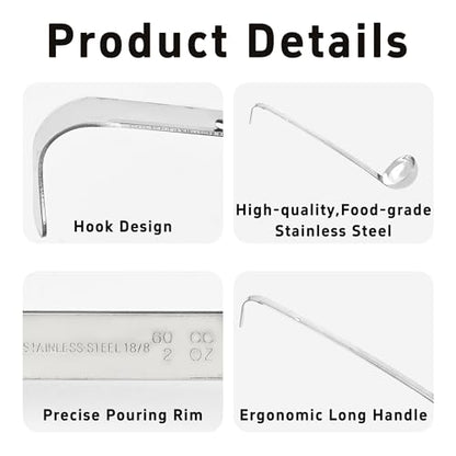 2Pcs 2oz Stainless Steel Soup Ladle, Long Handle Ladles with Pouring Rim for Cooking, Serving Soup, Sauce, Stew, Kitchen - size: 2oz