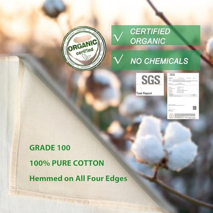 Organic Cheese cloths for Straining Grade 100 Denser Hemmed 20x20Inch 6 PCS | 100% Unbleached Cotton Extra Fine Mesh, Four Stitched Edges No Fraying No Lint, Thicker Yarn Reusable One Layer Cheesecloth