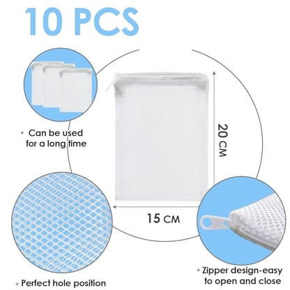 10PCS Aquarium Filter Media Bags with Drawstring Zipper, Reusable Fine Mesh Bags for Activated Carbon, Bio Balls, Ceramic Rings, Substrate, Fish Tank Filter Accessories