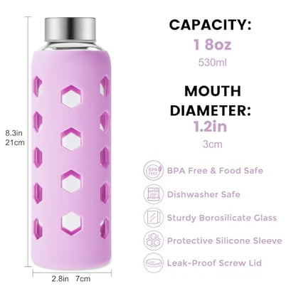 Mrsdry Glass Juice Bottles with Lids and Silicone Sleeves 18 oz, 4-Pack Reusable Clear Glass Water Bottles with Stainless Steel Airtight Cap for Juicing, Refrigerator, BPA Free Leak-Proof Drinking Jar - color: Mint