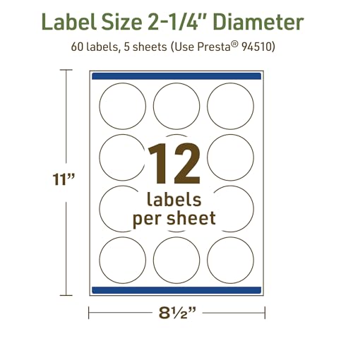 Avery Dissolvable Round Labels, Sure Feed Technology, 2.25" Diameter, Matte White, Print-to-The-Edge, Laser/Inkjet Printable, 60 Labels Total - style: 60 labels